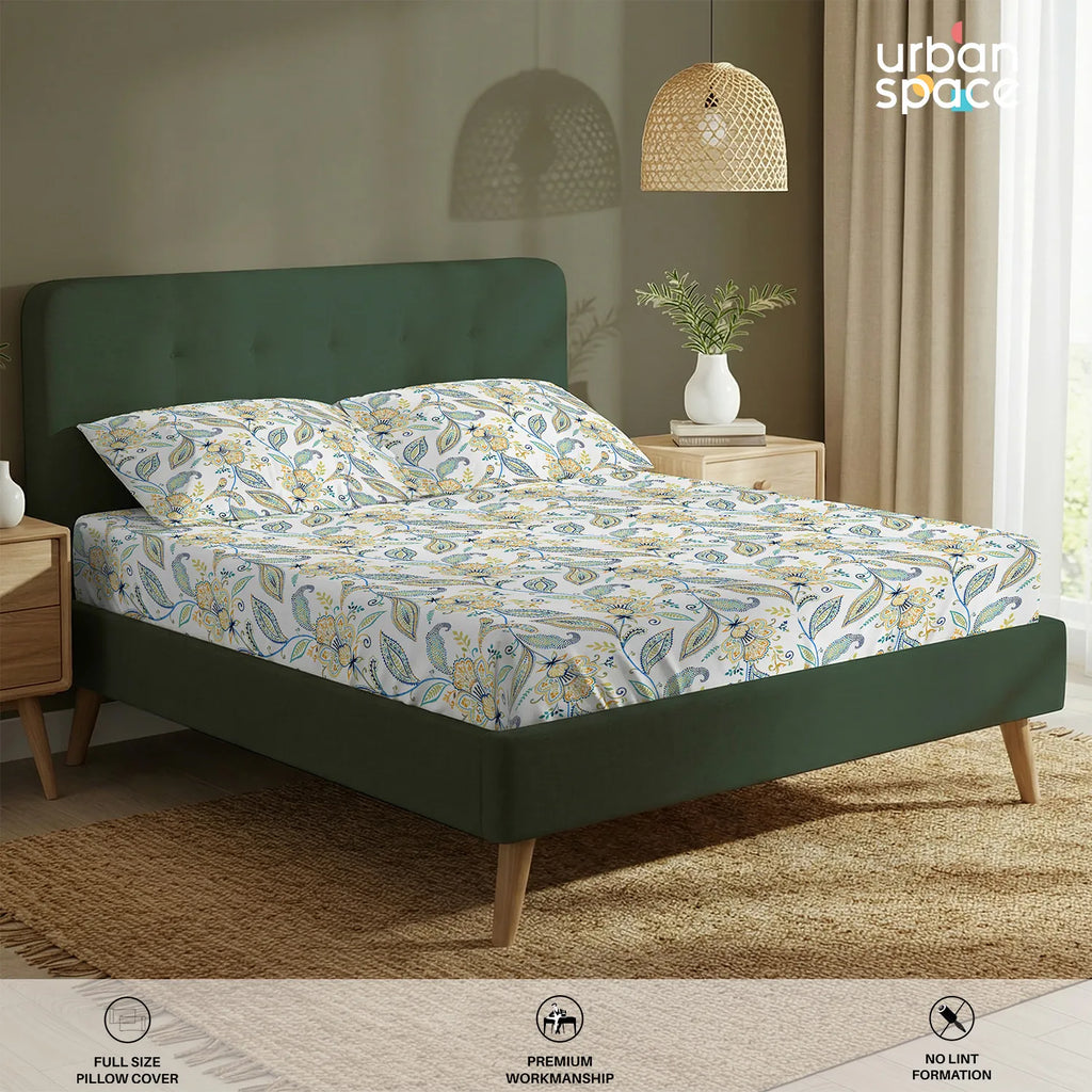 Serene 200 TC 100% Cotton Bedsheet with Pillow Covers - Iris Blue