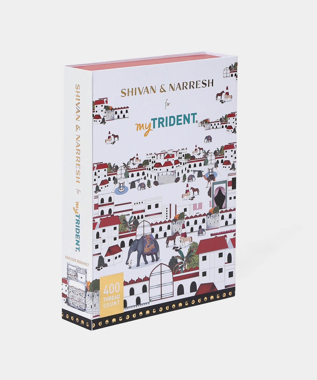 Shivan & Narresh King Bedsheet Set, Jaiscape |400TC Cotton|4 pillow covers