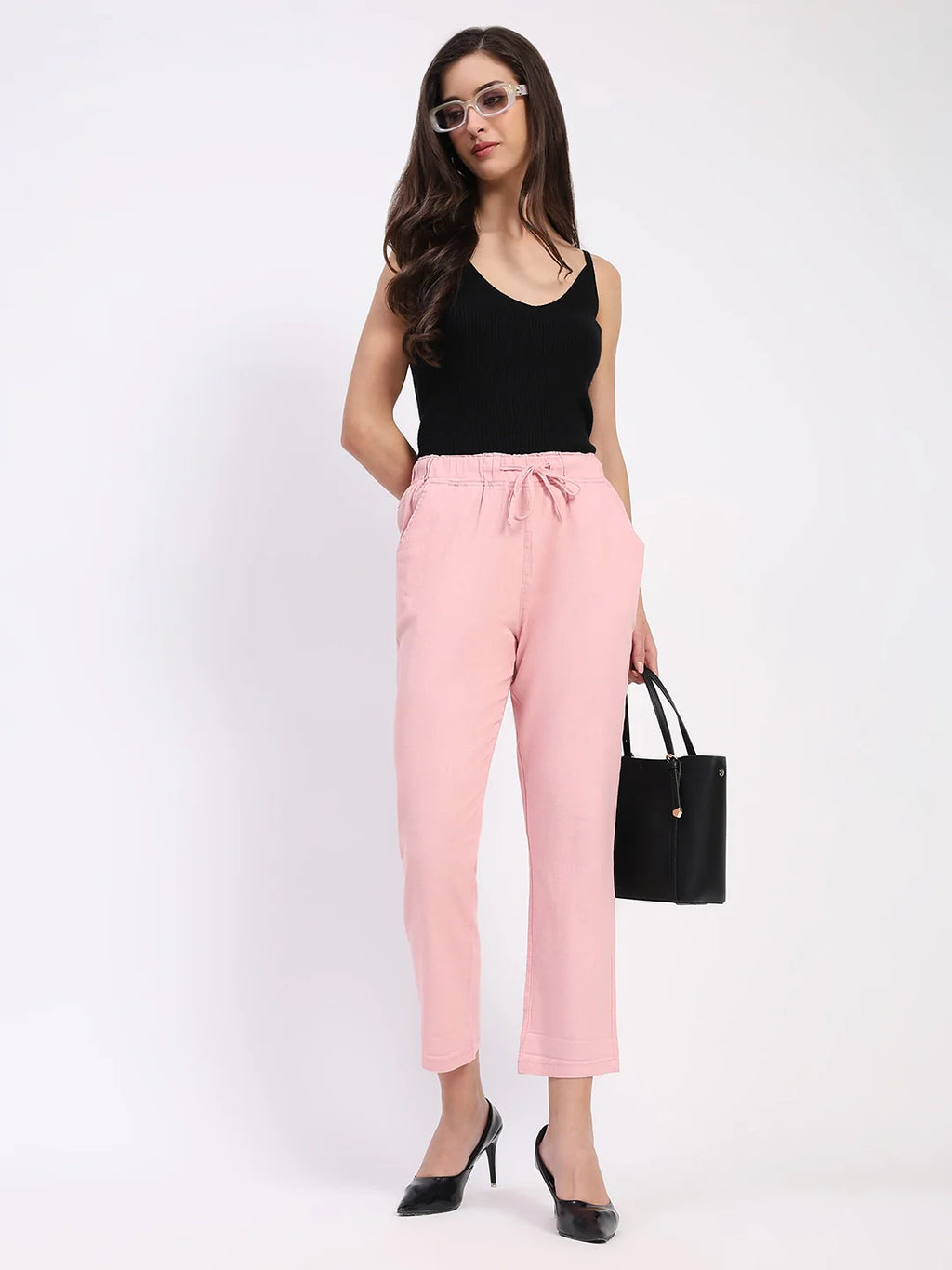 Pink Cotton Ankle Length Lower