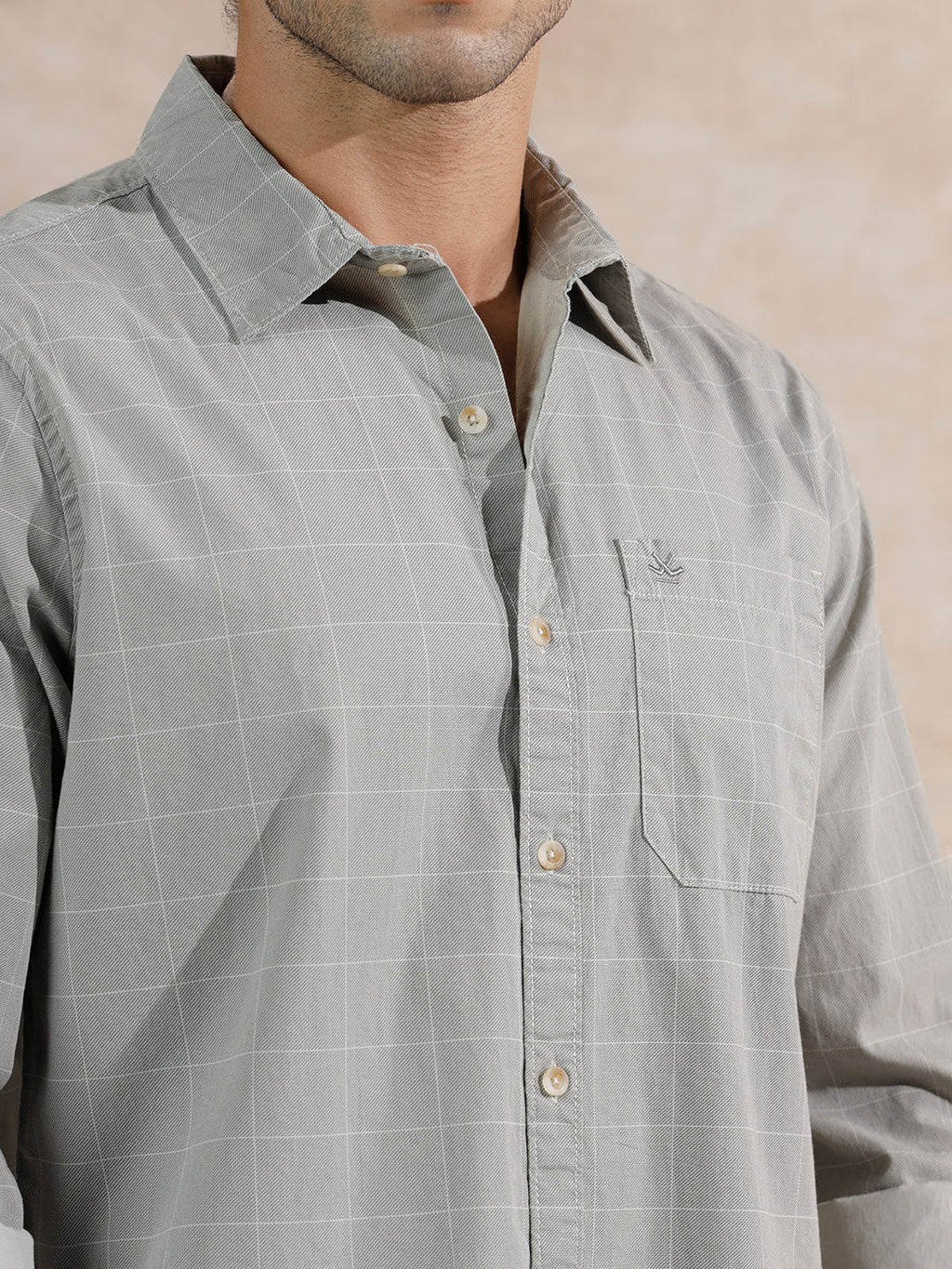 Textured Printed Checks Regular Fit Shirt | Grey