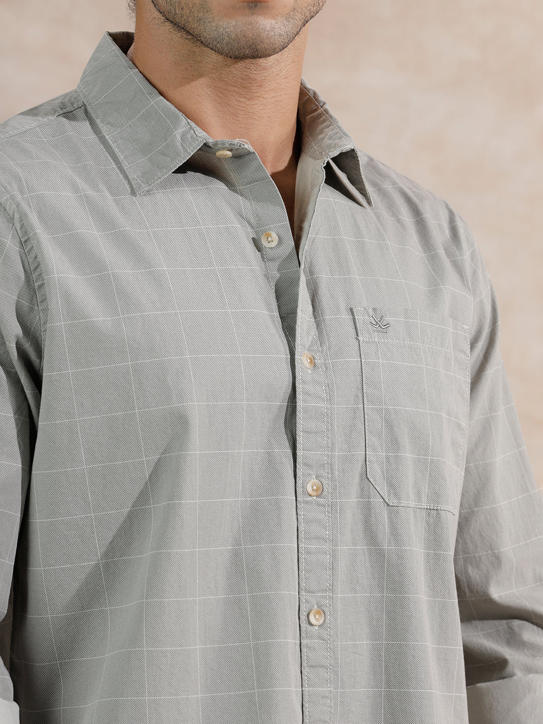 Textured Printed Checks Regular Fit Shirt | Grey