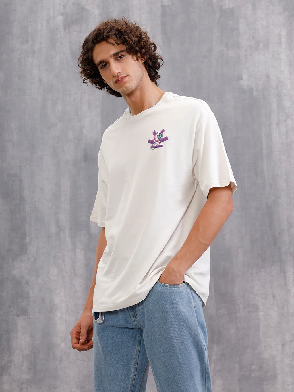 Bizarre Elements Inspired Look Deep Inside Eyeball Back Print Crew Neck T-Shirt  | Off White