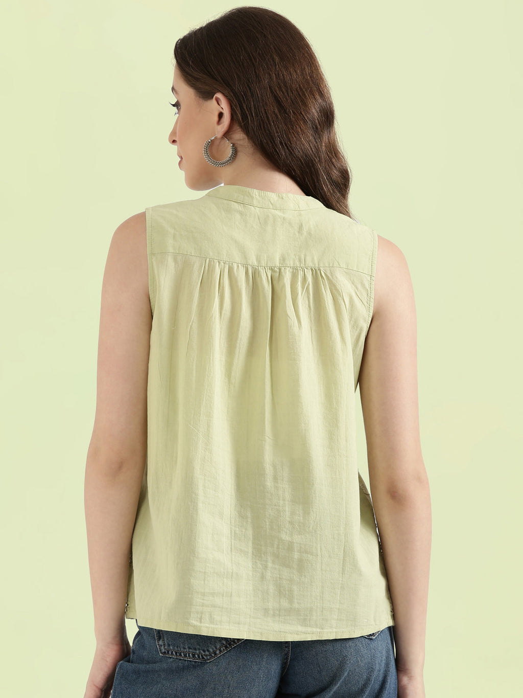 Cotton Embroidered Mandarin Collar Hakoba Blouse