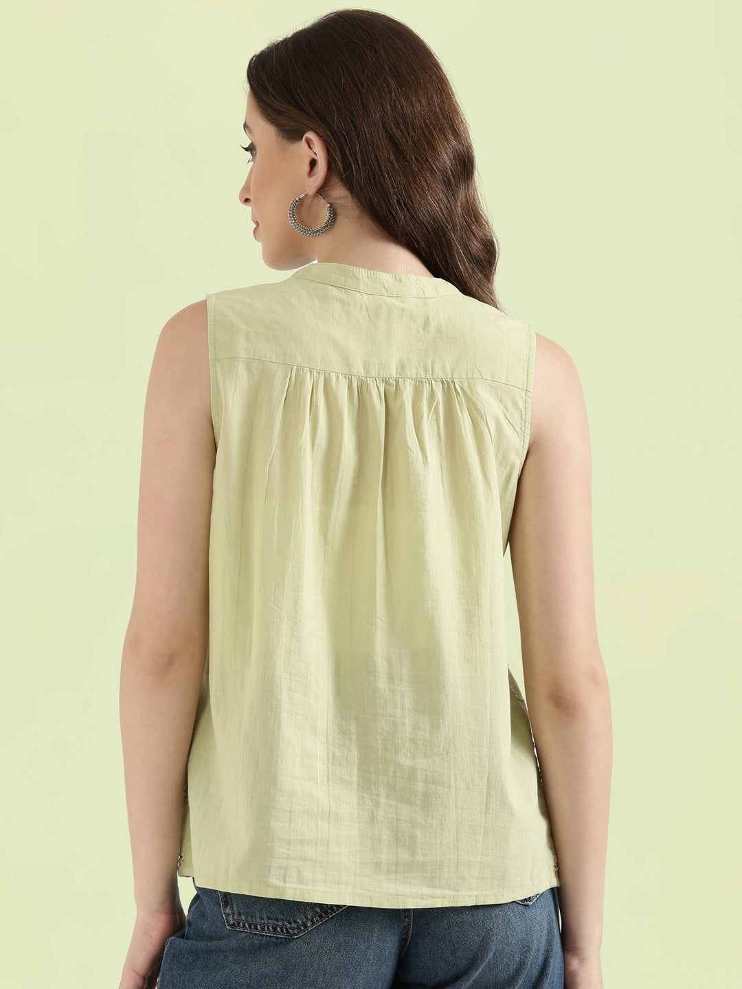 Cotton Embroidered Mandarin Collar Hakoba Blouse