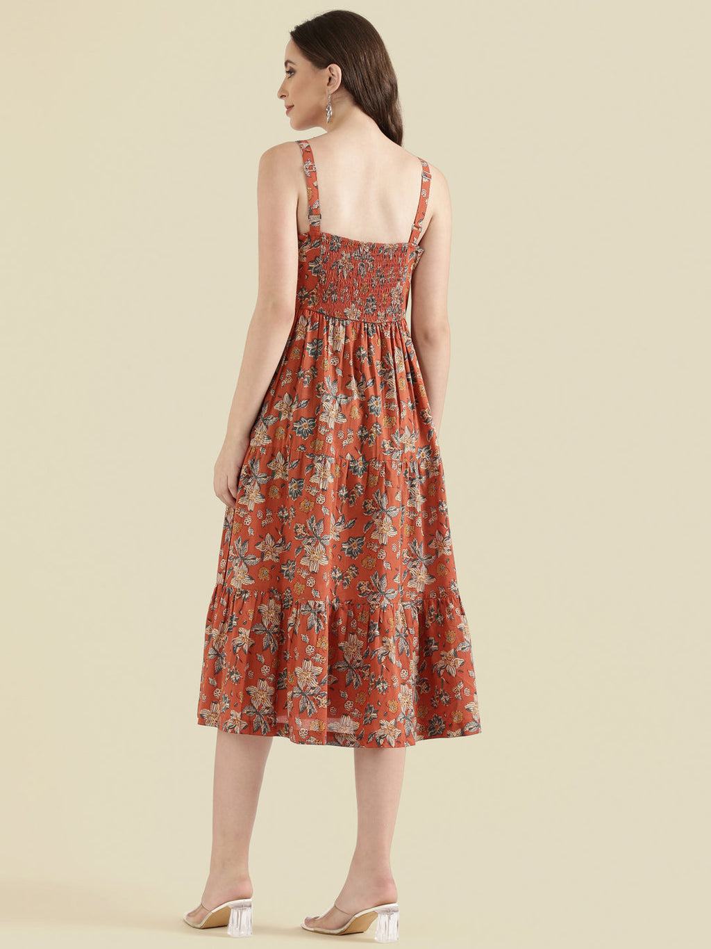 Floral Print Cotton Fit & Flare Square Neck Dress