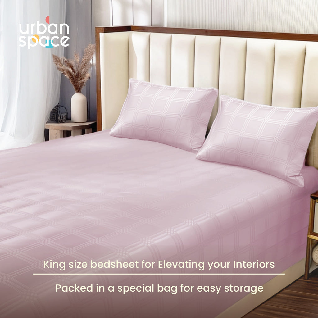 300 TC Super Soft King Bedsheet, Self Woven Checks Design - Pink Checks