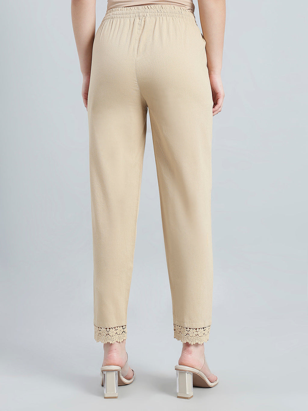 Light Beige 100% Cotton Lace Pencil Pant