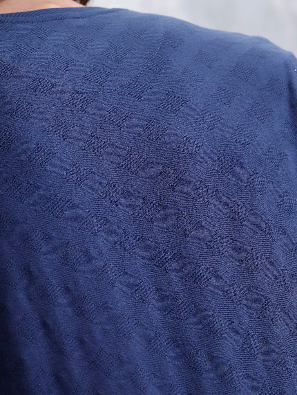 Geometric Jacquard Slim Fit Cotton Blend Shirt | Navy Blue