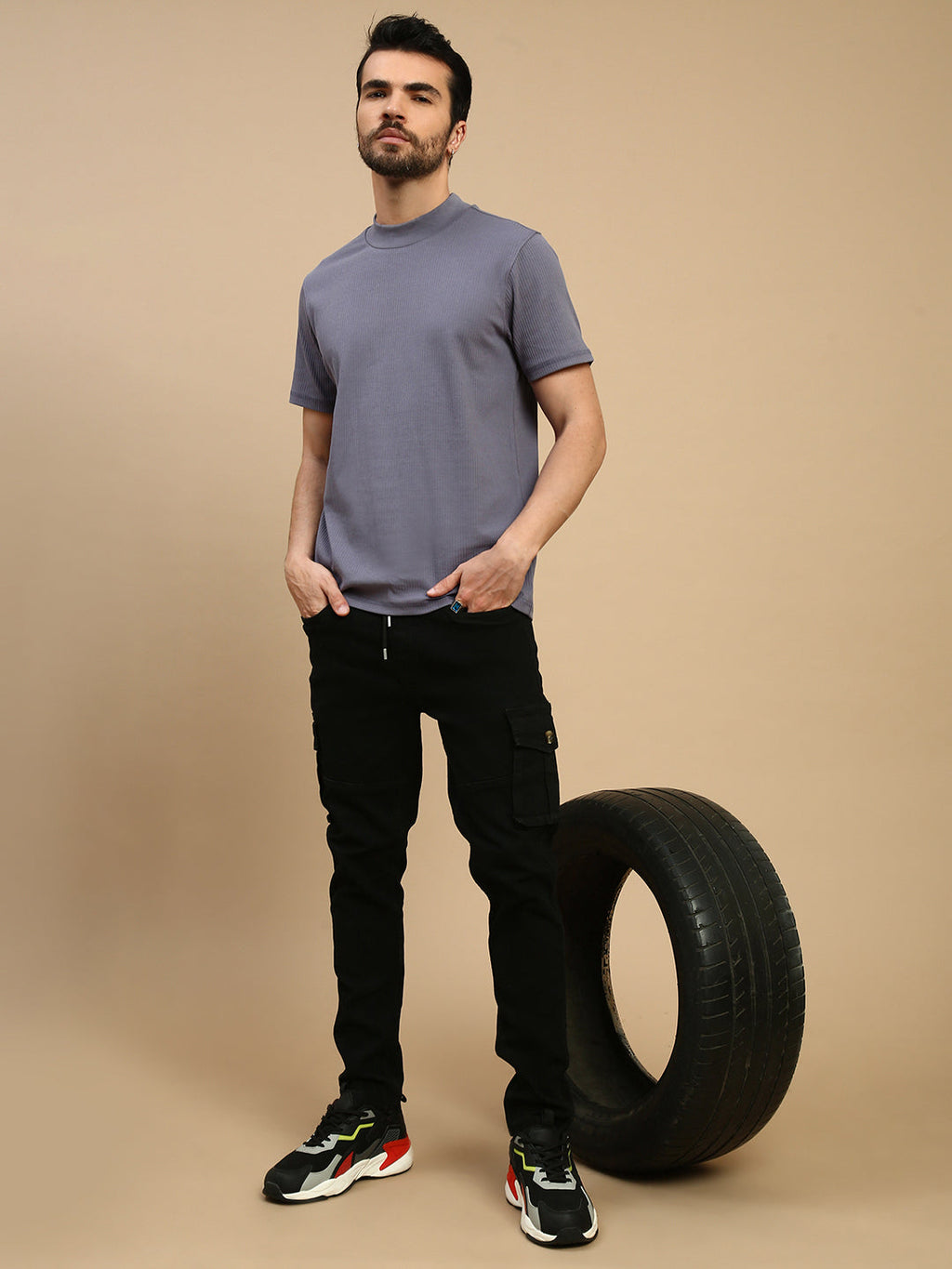 Men Blue Basic Crew Neck T-Shirt