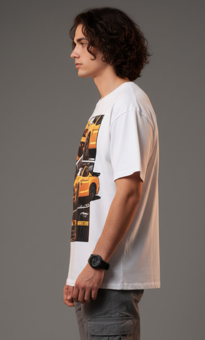 Men White Graphic Cotton Oversized T-Shirt
