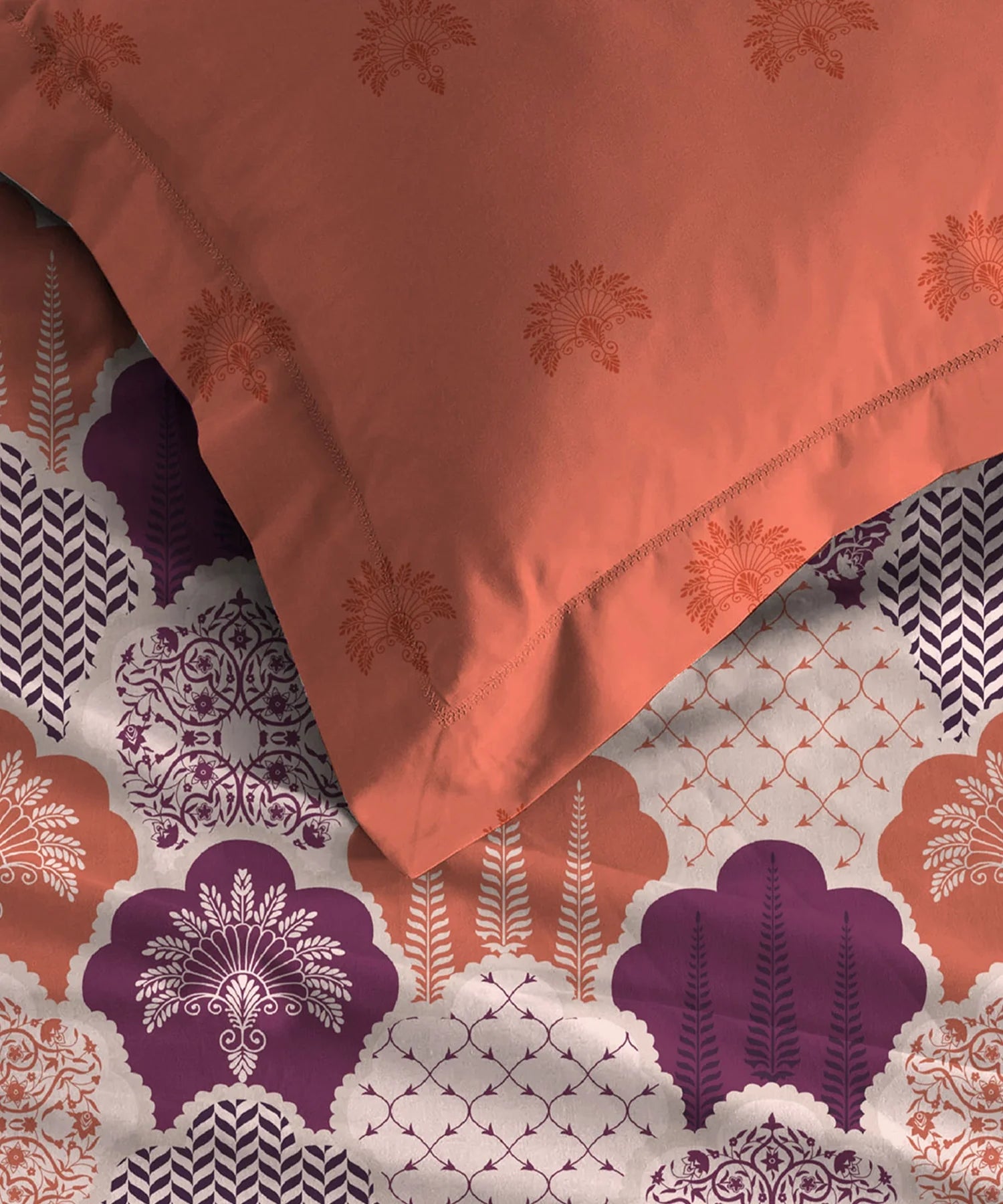 Celebration Queen Bedsheet Set, Mehfil Rust | 144 TC Cotton| 2 Pillow Covers