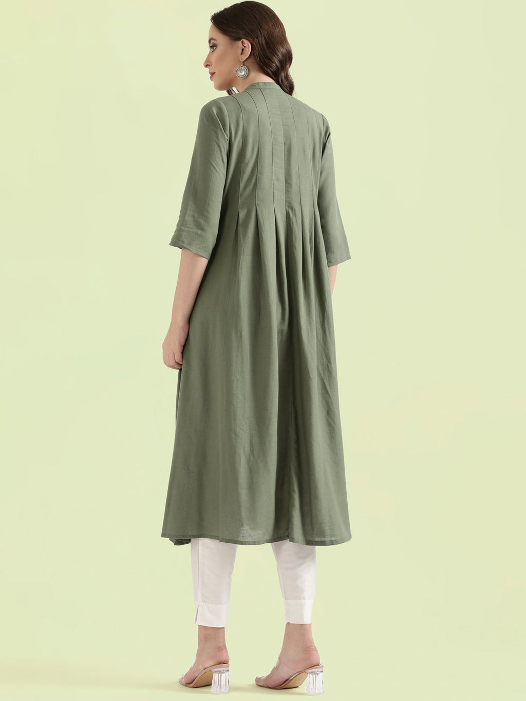 Floral Vine Embroidered Yoke A-Line Long Kurta