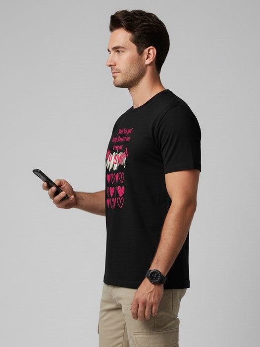 Men Printed Black Cotton Tshirt