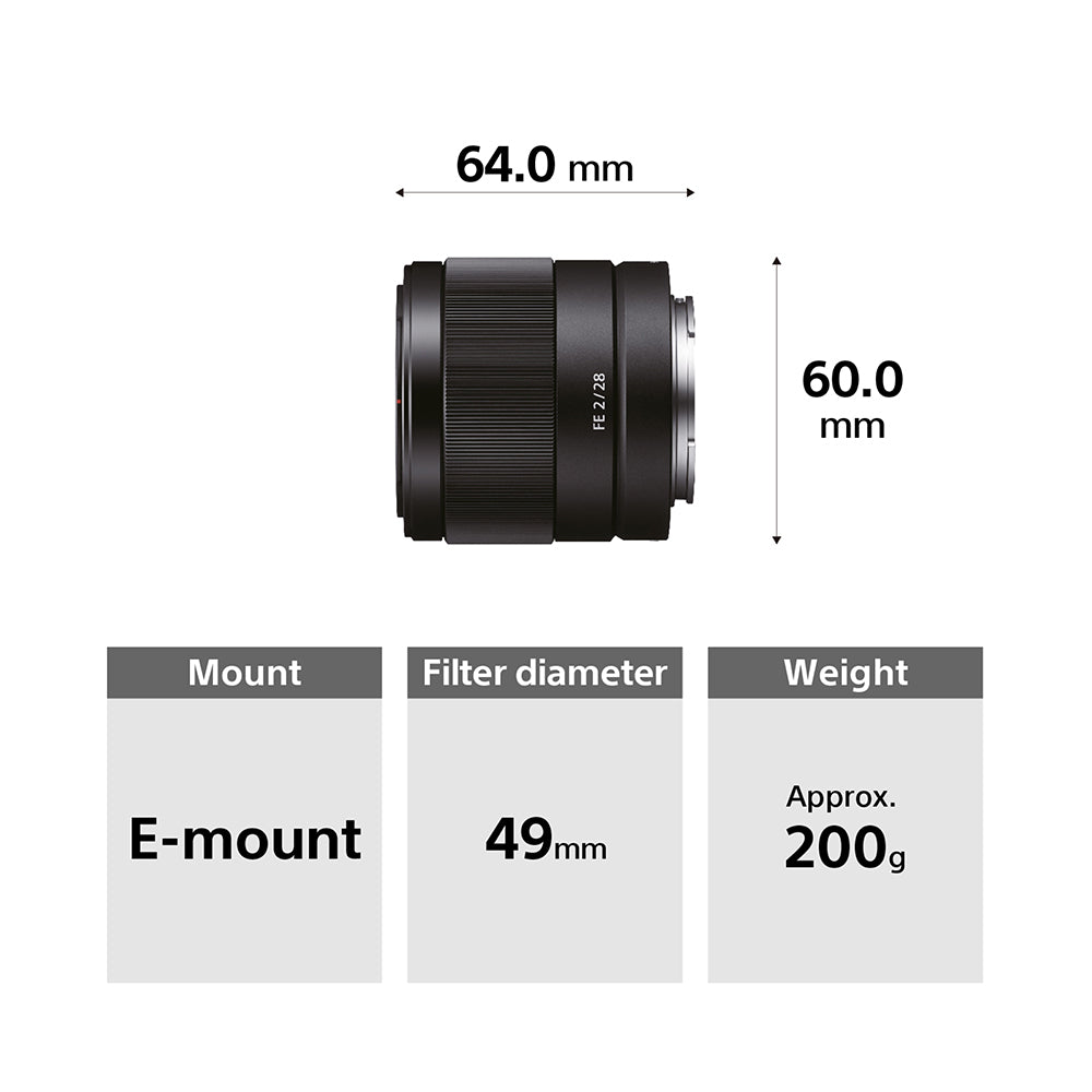 Sony FE 28mm F2 (SEL28F20) E-Mount Full-Frame, Wide-angle Prime Lens