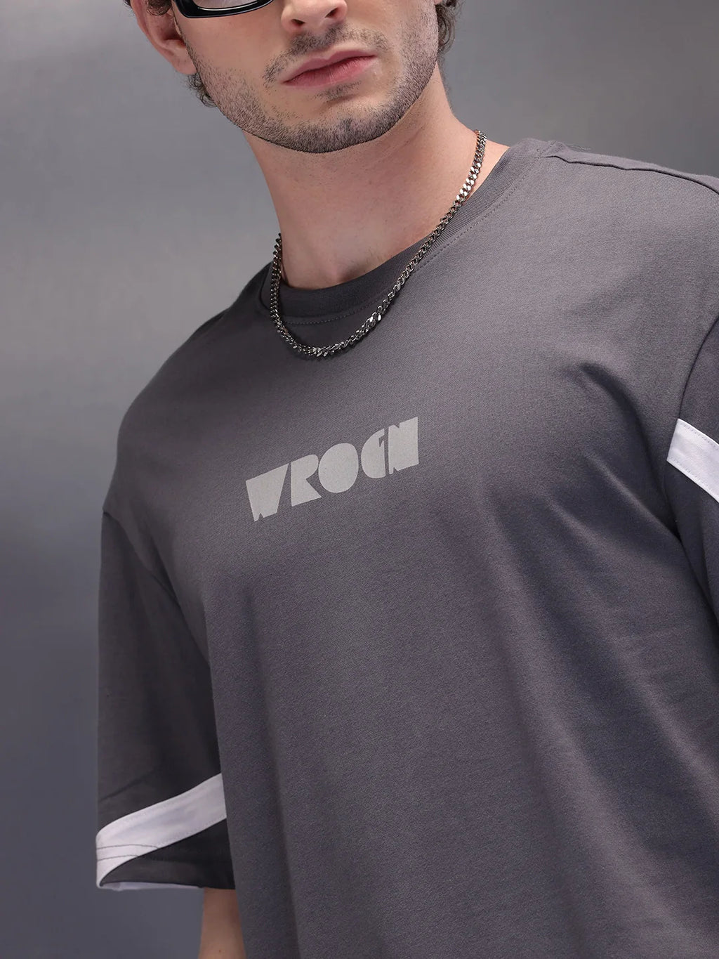 Placement Printed Oversized T-Shirt | Dark Grey
