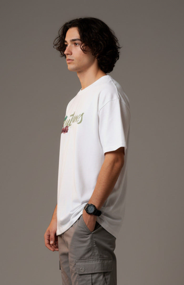 Men White Graphic Cotton Oversized T-Shirt