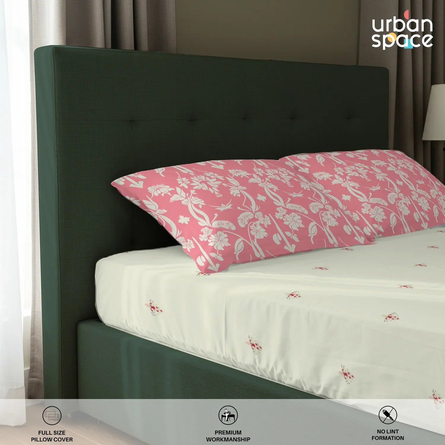 Serene 200 TC 100% Cotton Bedsheet with Pillow Covers - Vine Gardens Peach Pink