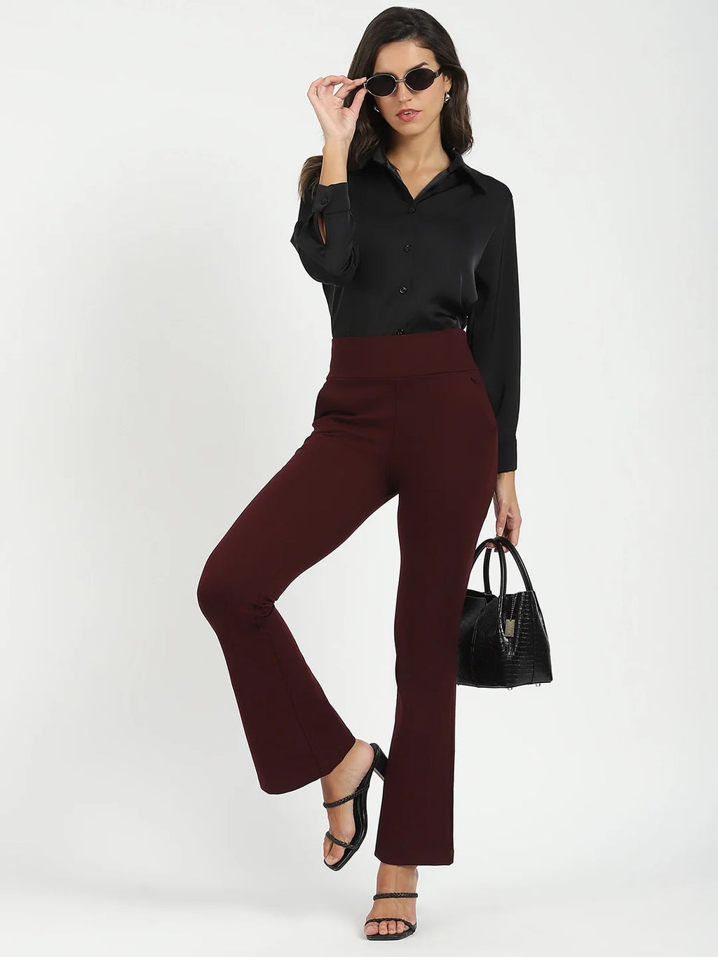 Burgundy Stretchable Bootcut Trouser