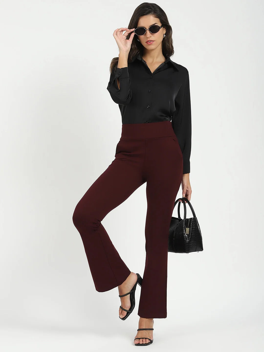 Burgundy Stretchable Bootcut Trouser