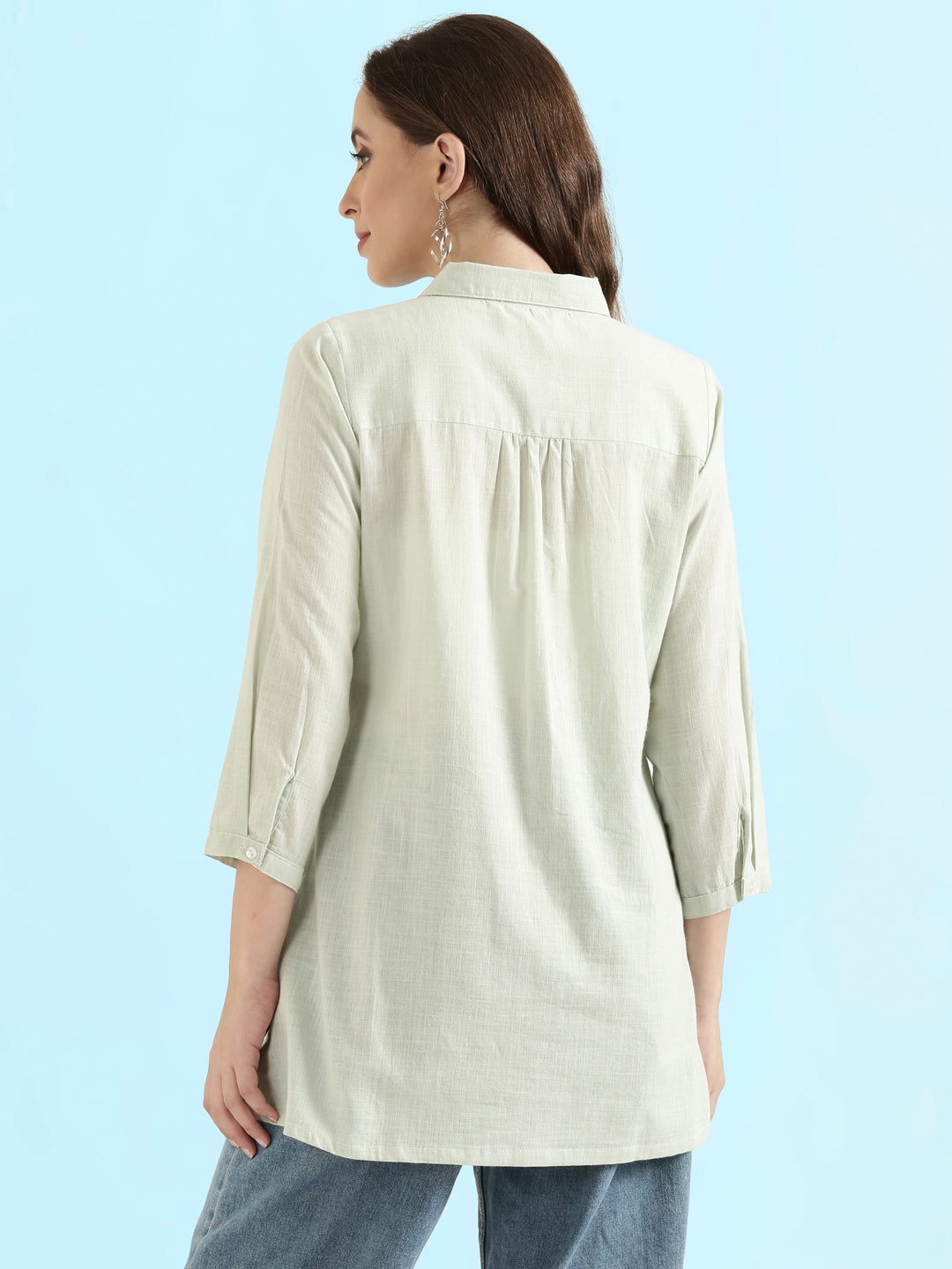 Cotton Thread Embroidered Classic Collar Blouse