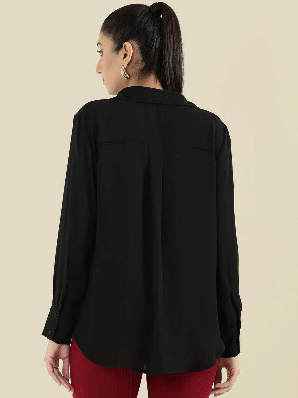 Crepe Classic Collar Long Shirt