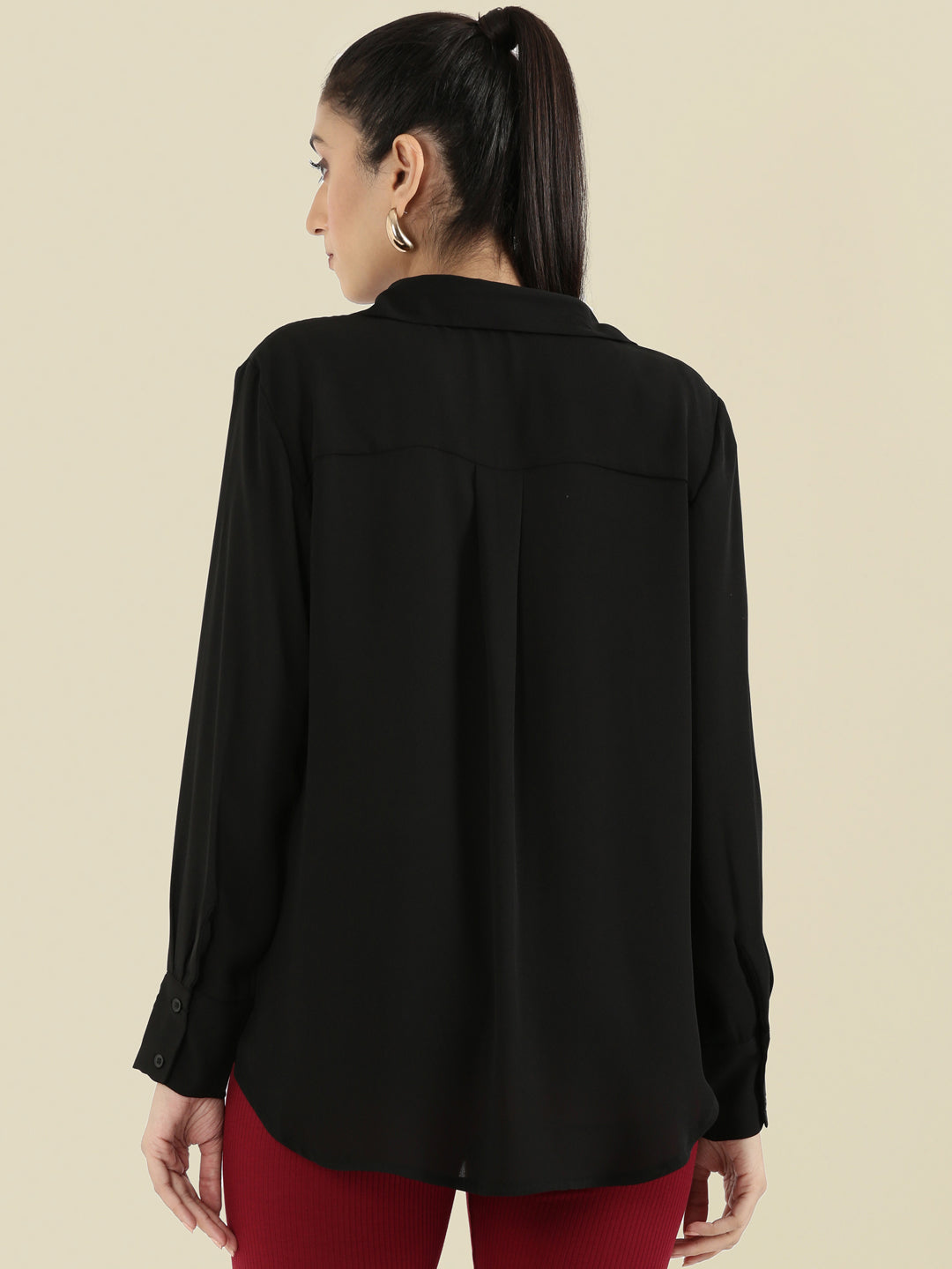 Crepe Classic Collar Long Shirt