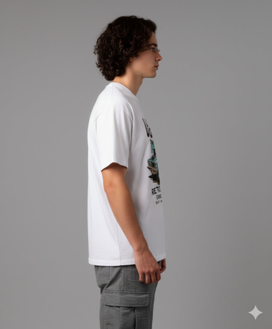Men White Graphic Cotton Oversized T-Shirt