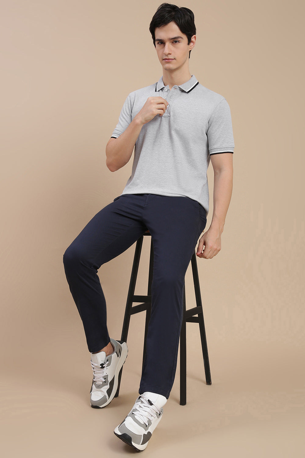 Men Grey Basic Polo T-Shirt
