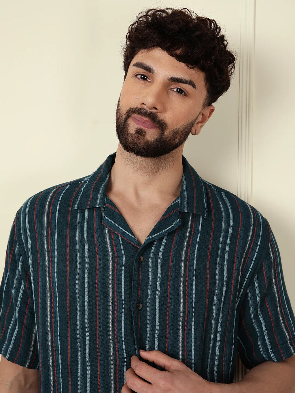 Textured Stripes Light Weight Shirt | Dark Blue