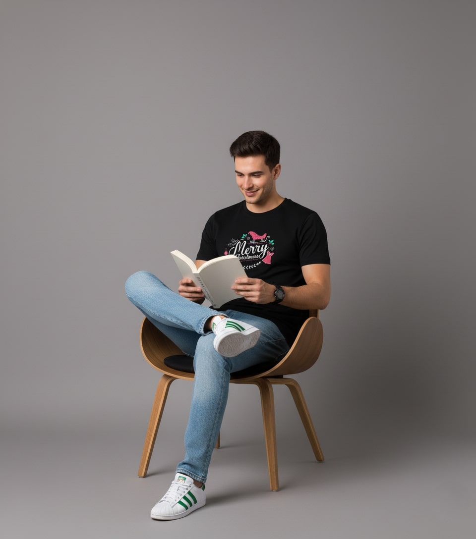 Men Printed Black Cotton Tshirt