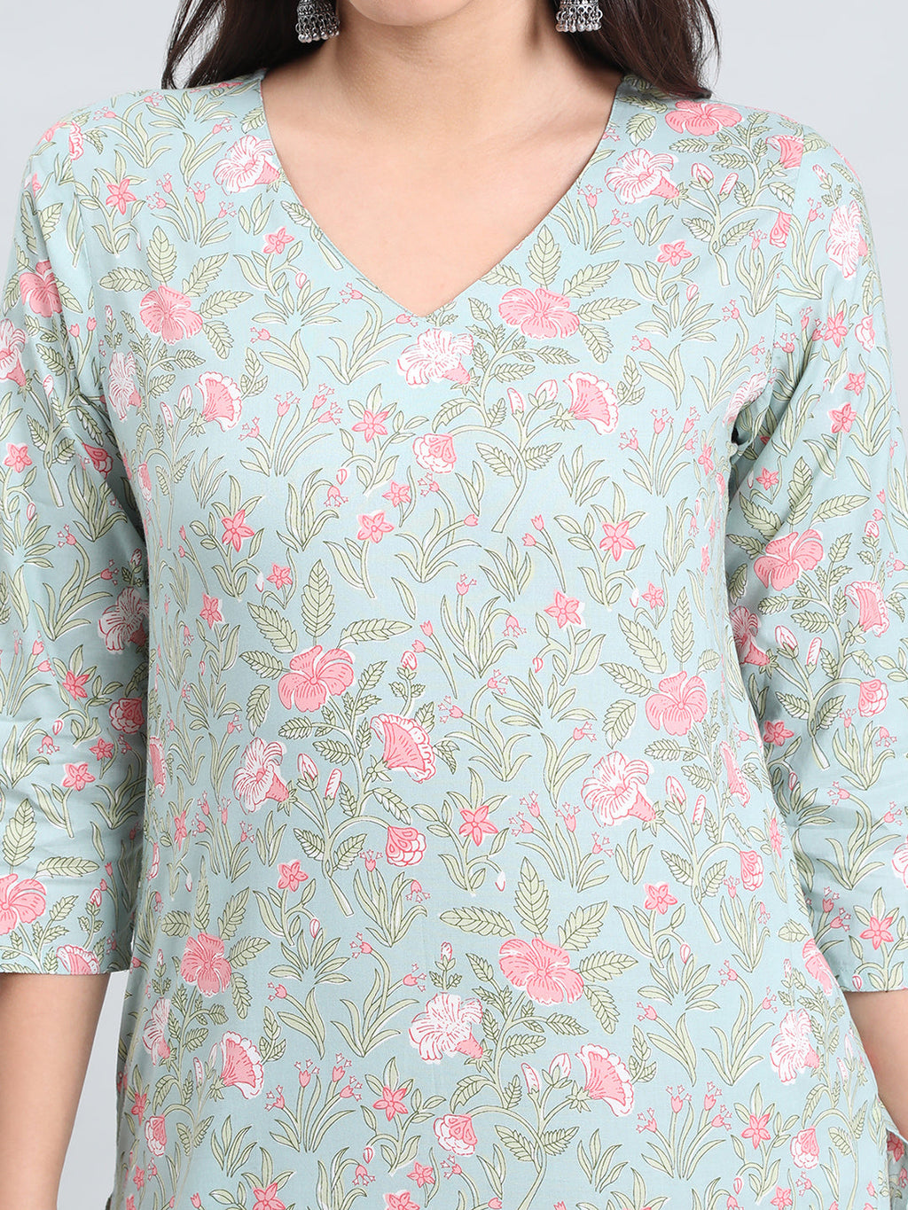 Cotton Floral Block Print Straight Kurta