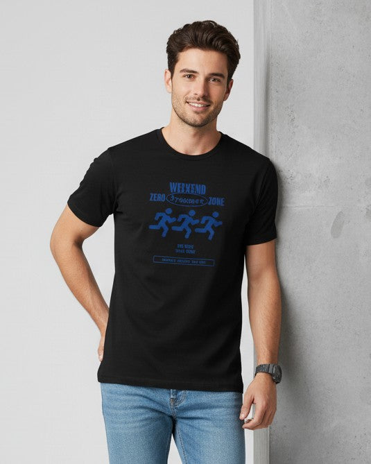 Men Printed Black Cotton Tshirt