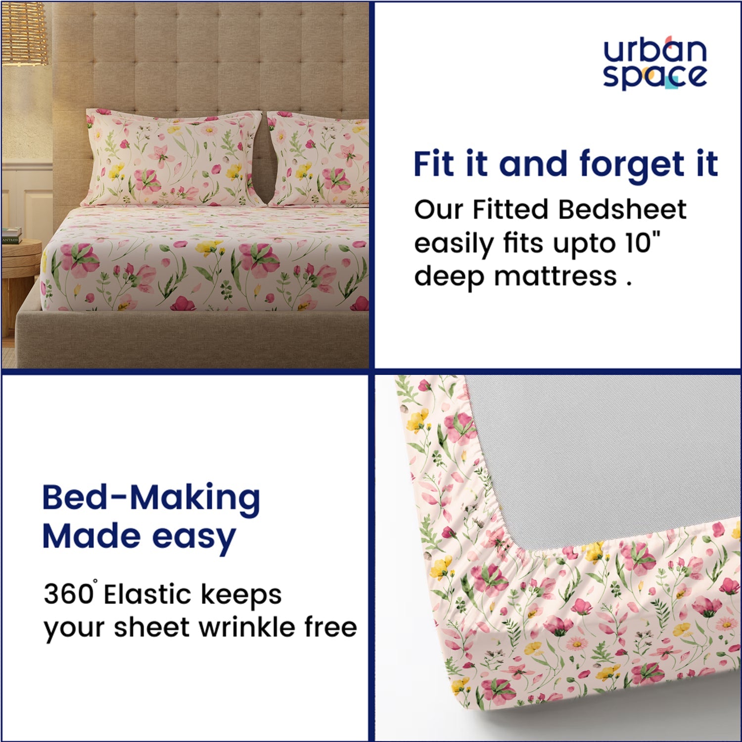 Serene 200 TC 100% Cotton Bedsheet with Pillow Covers - Meadows Rose Pink