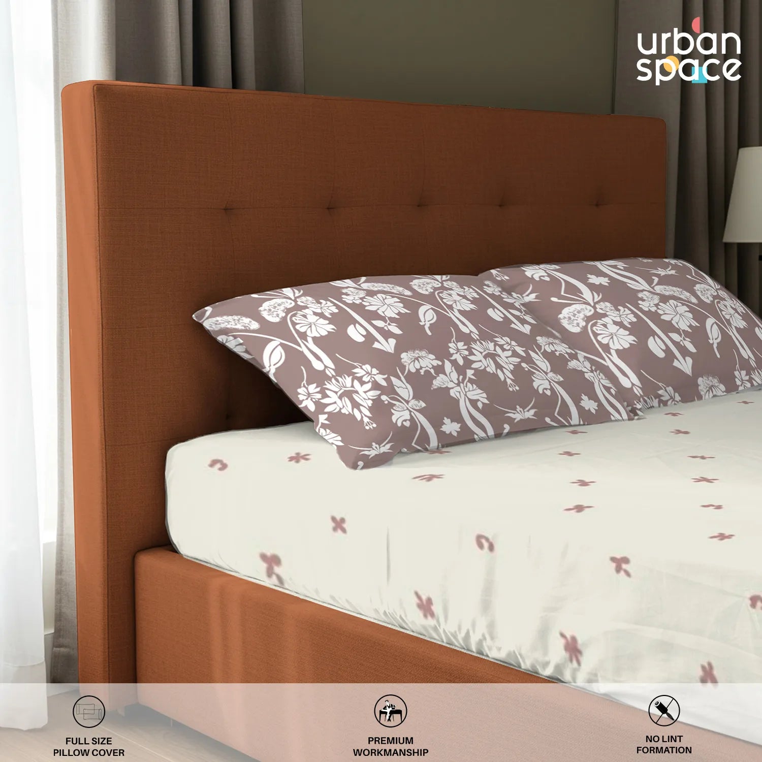 Serene 200 TC 100% Cotton Bedsheet with Pillow Covers - Ivy Bloom Terra