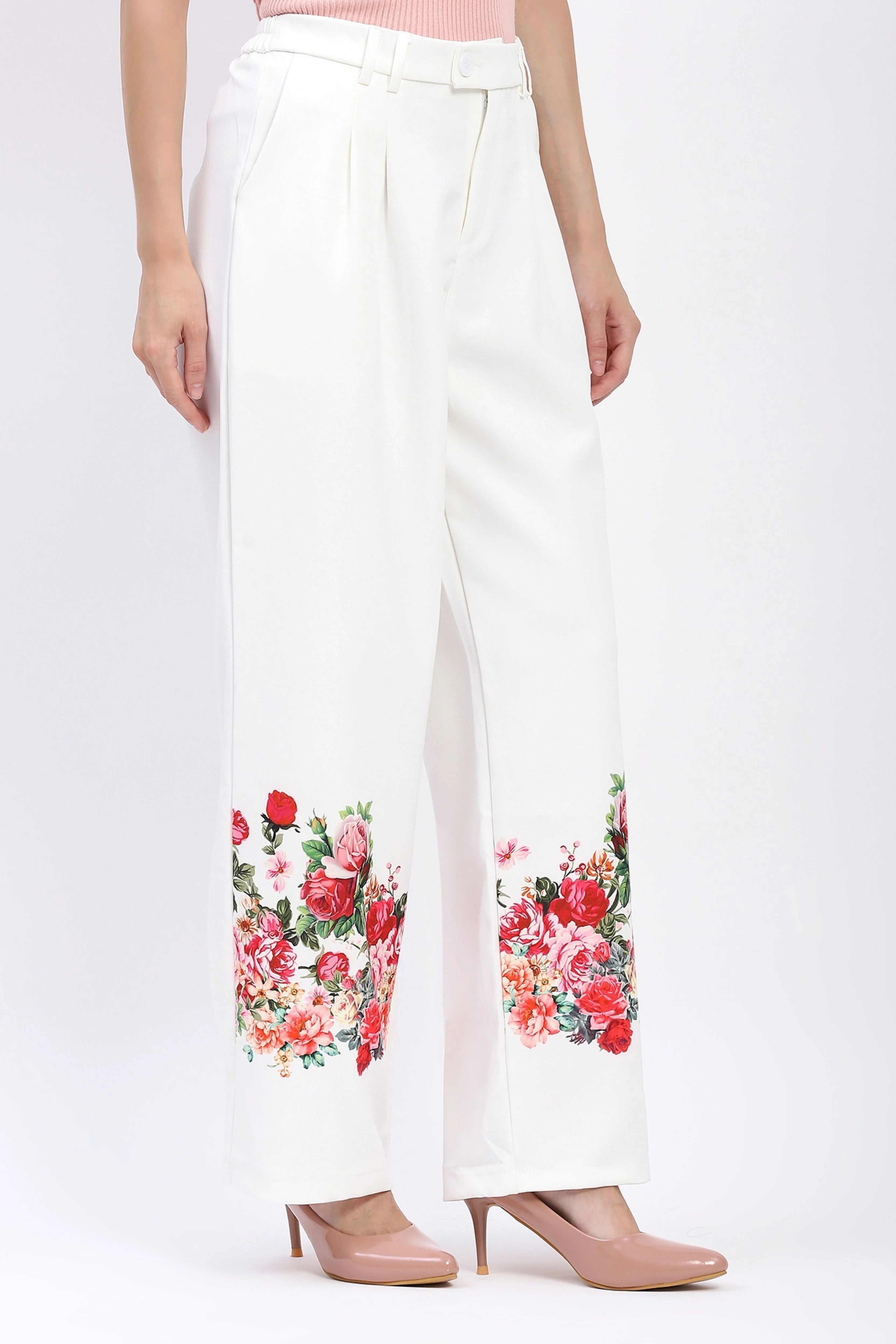 Elegant Floral Straight-Fit Trousers