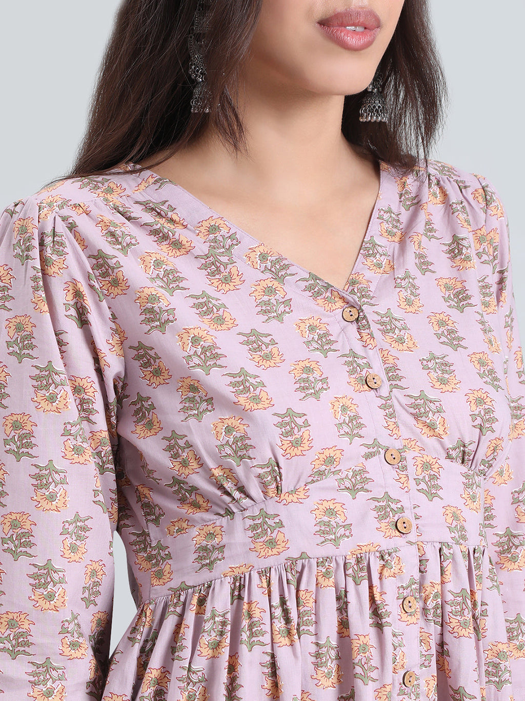 Cotton Sunflower Block Print Short Dress