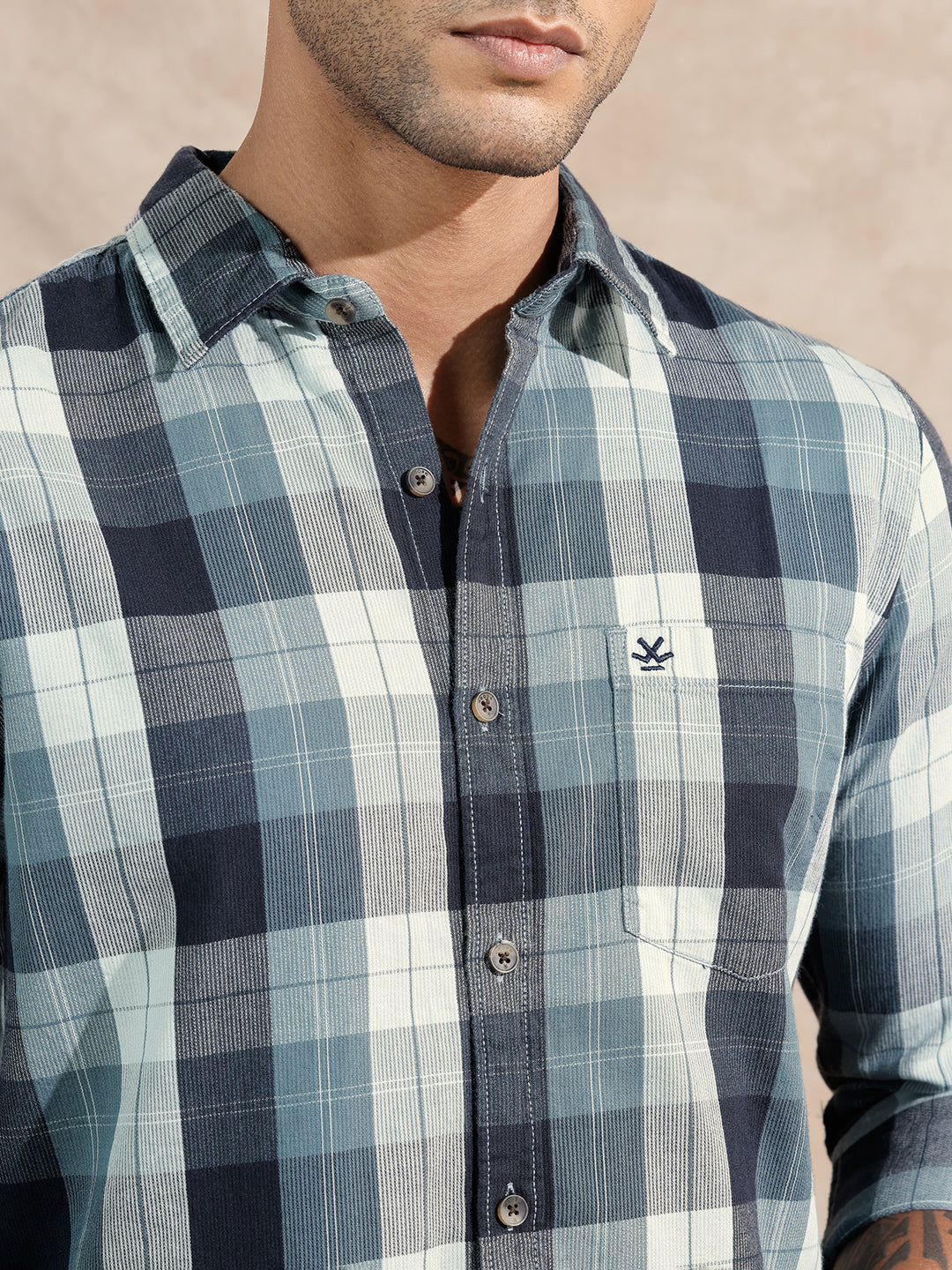 Micro Cord Checked Shirt | Green