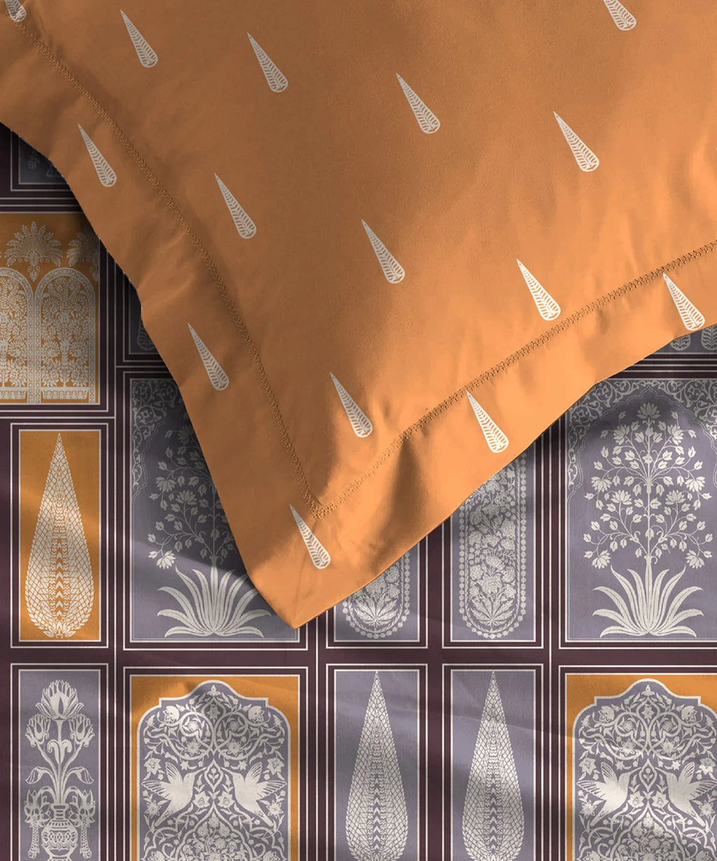 Celebration Queen Bedsheet Set, Gharana Grey | 144 TC Cotton| 2 Pillow Covers