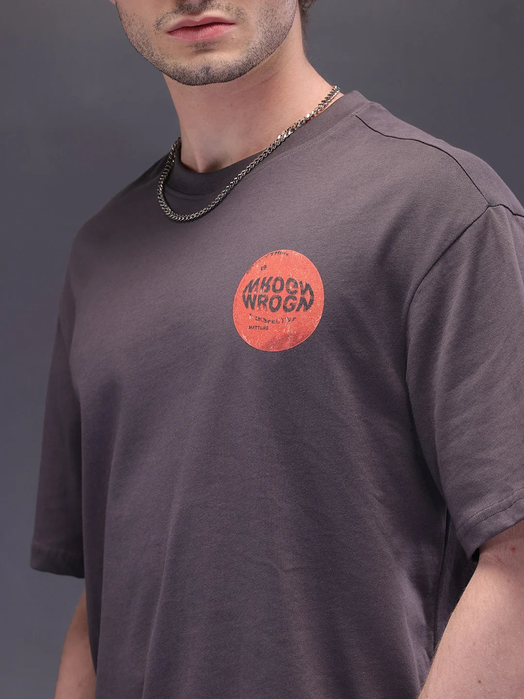 Back Printed Oversized T-Shirt | Dark Grey