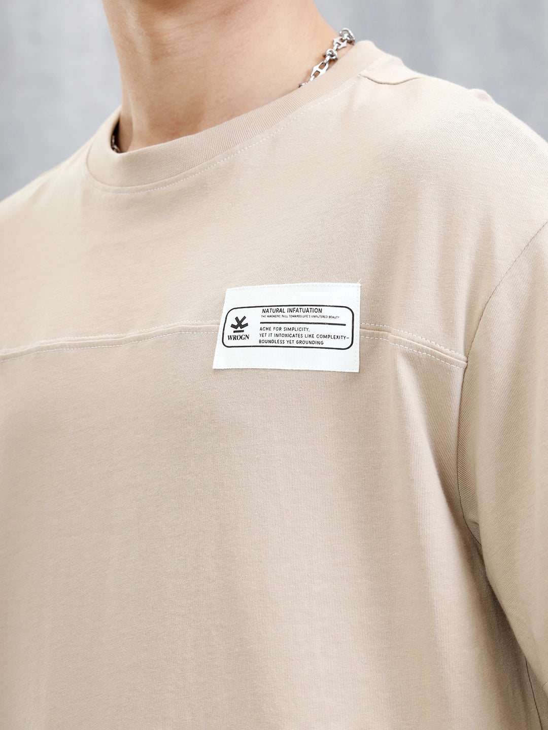 Solid Patch Detail T-Shirt | Khaki