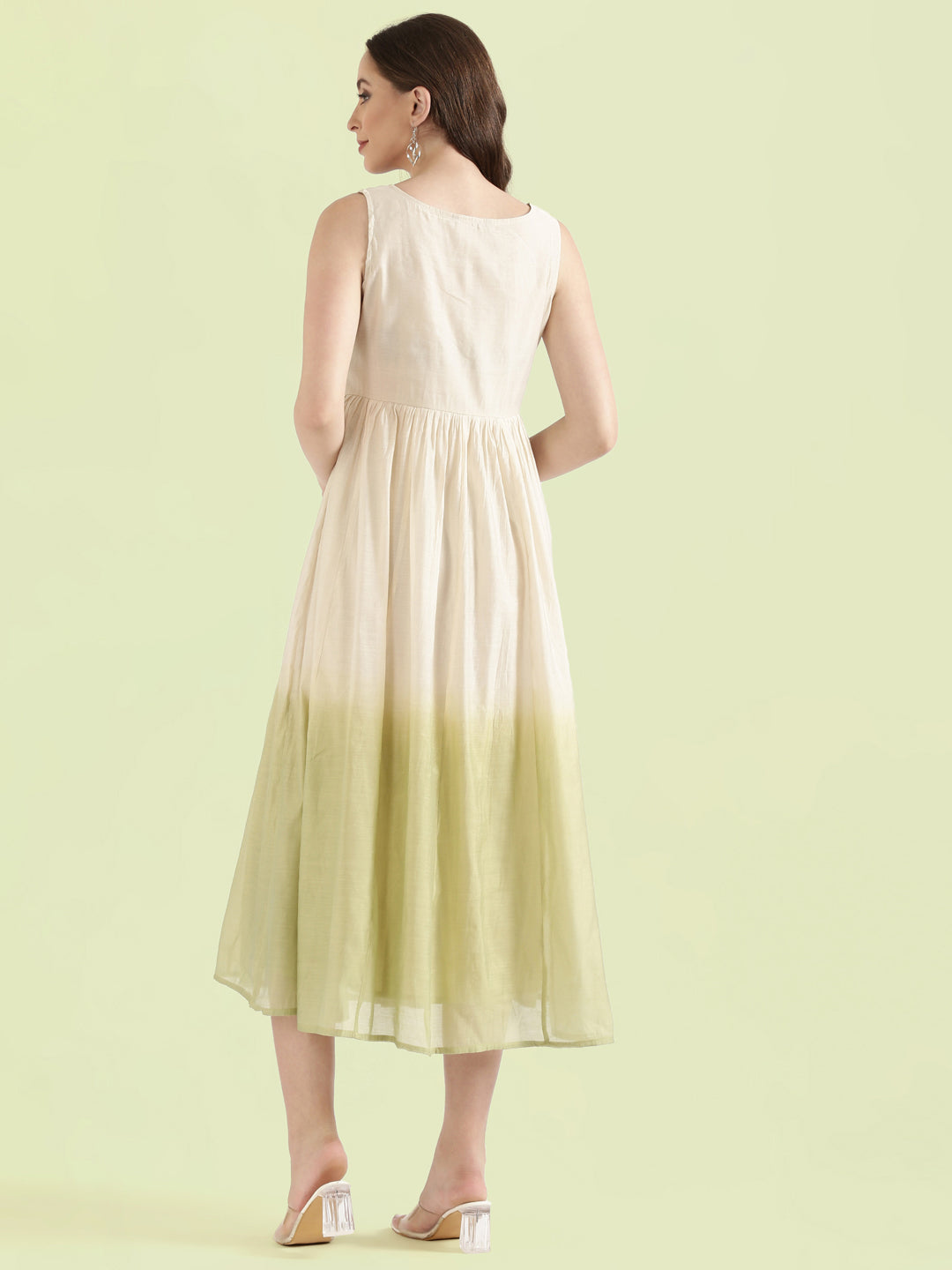 Chanderi Lotus Embroidered Ombre Dip-Dye Gathered Dress