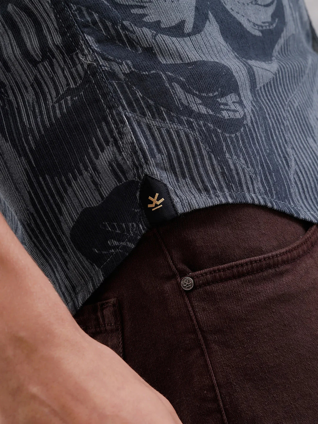 Printed Corduroy Slim Fit T-Shirt With Plush Handfeel | Black