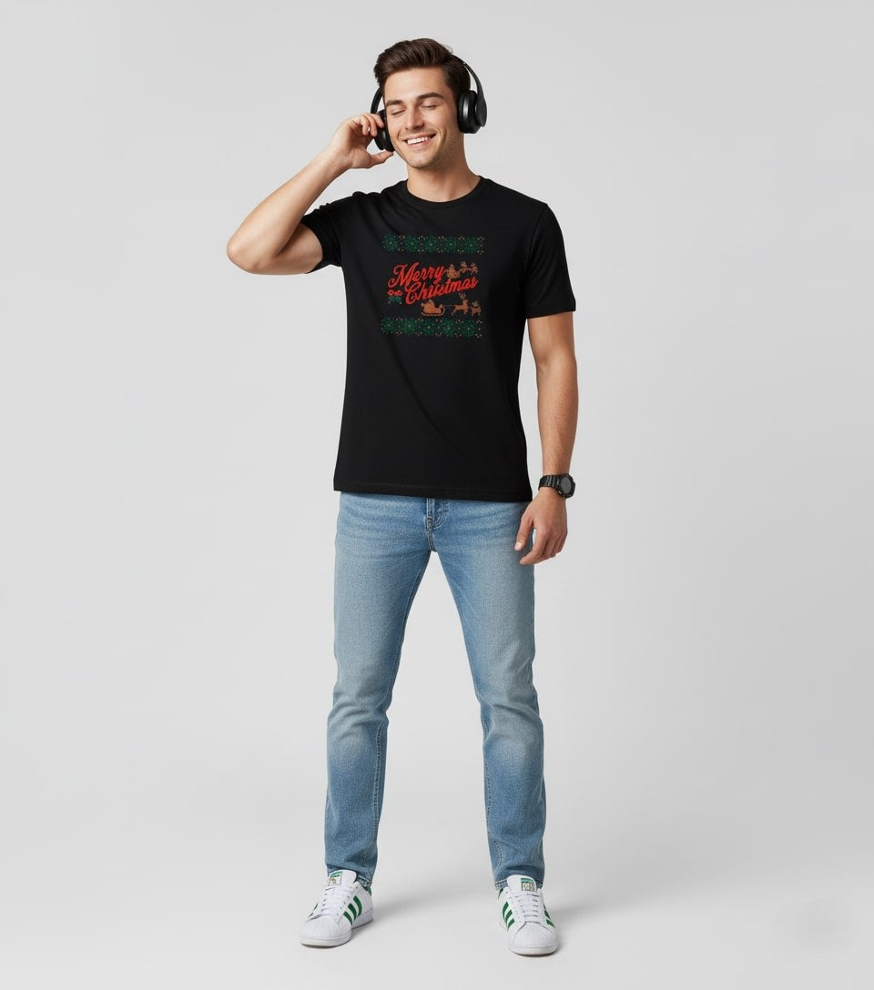 Men Printed Black Cotton Tshirt