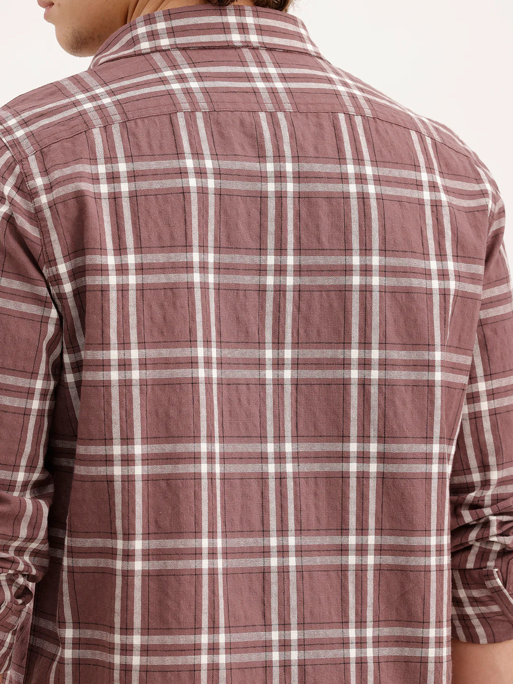 Slim Fit Checkered Shirt  | Peach