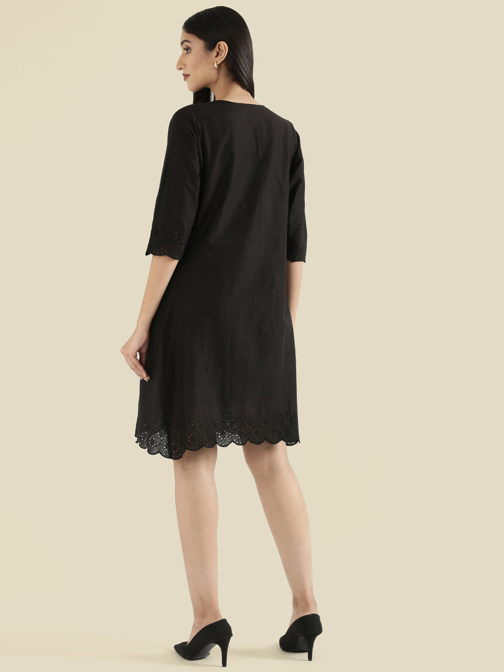 Cambric Cotton Pin-Tuck Schiffli Hakoba Midi Dress