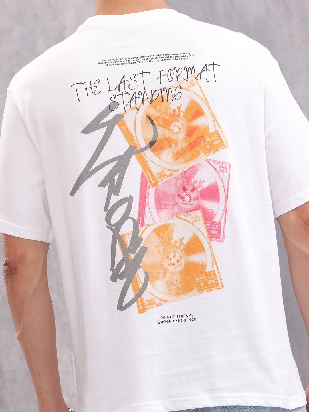 Retro Cd Graphic Back Print Oversized Fit T-Shirt | White