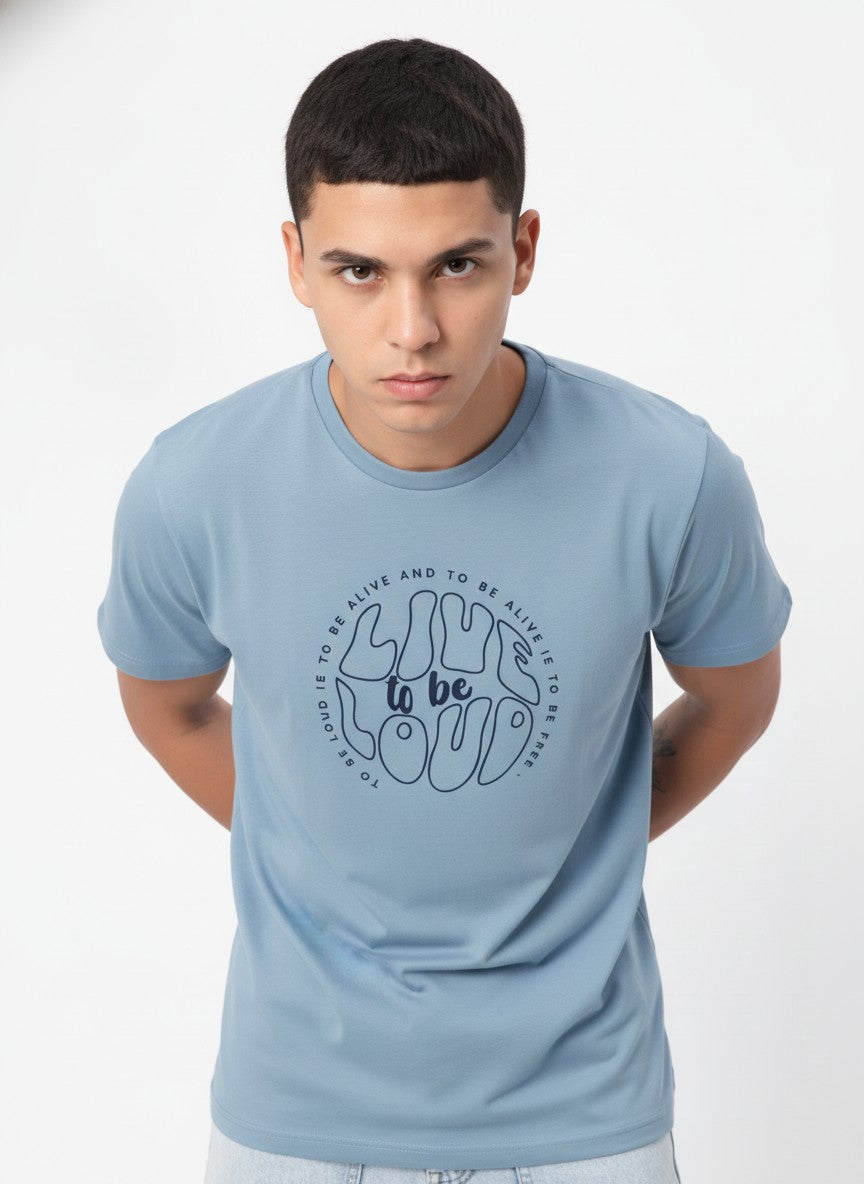 Men Cotton Ice Blue T-Shirt