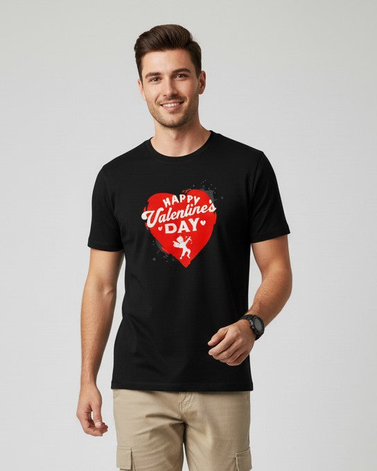 Men Printed Black Cotton Tshirt