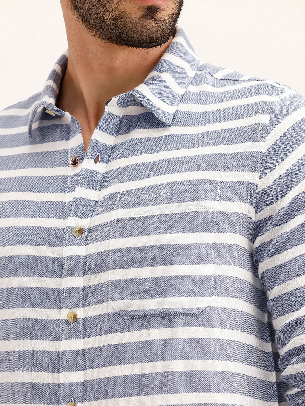 Regular Fit Striped 100% Cotton Shirt | Blue