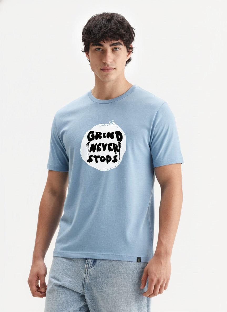Men Cotton Ice Blue T-Shirt